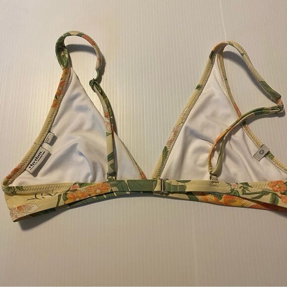 Lulus Rhythm Barbados Light Yellow Floral Print Bikini Top swimsuit non padded L - Picture 6 of 7